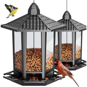 2 Pack Bird Feeders for Outdoor Hanging, Retro Pagoda Design Fun Installation